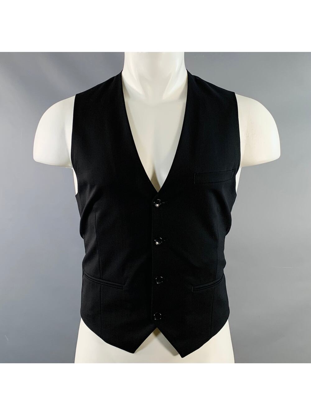 THEORY Size 40 Black Virgin Wool Blend V-Neck Vest